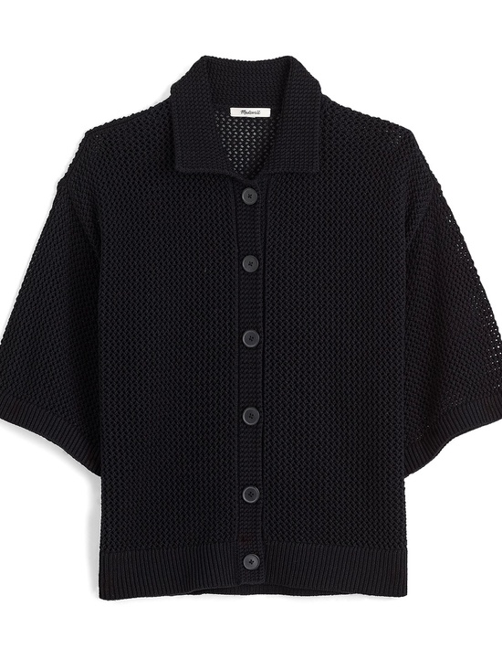 Madewell Tops - Madewell 100% cotton loose black knit short sleeve button up cardigan S/M